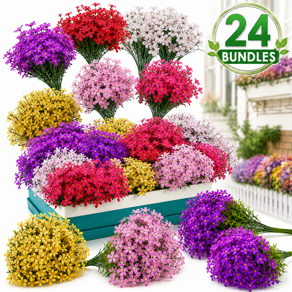 Ustris 24 Bundles Artificial Flowers for Outdoor,No Fade Fake Plastic Flowers Faux Plants for Decoration Hanging Planters Indoor Outside Garden Porch Window Box Home Wedding Farmhouse
