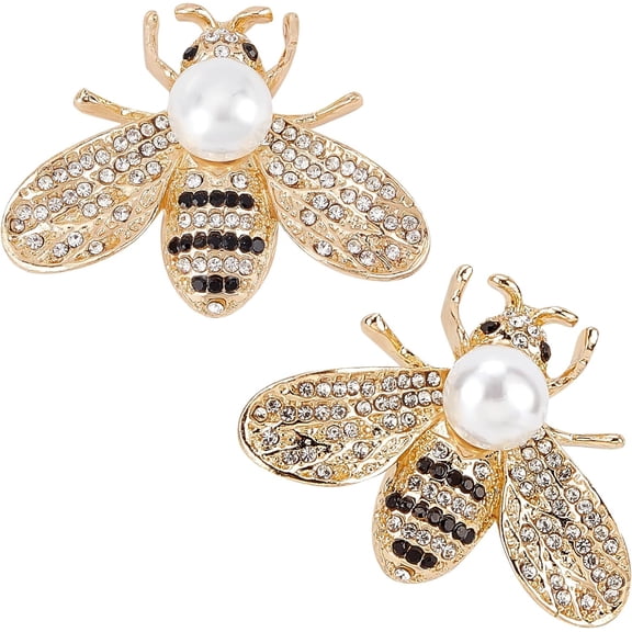 2Pcs Bee Brooches for Women Insect Honey Brooch Lapel Pin Rhinestone Fashion Jewelry Set Elegant Personality Accessories with Pearl Gift for Birthday Dating Party(Gold)