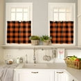 thumbnail image 4 of 3 Pieces Kitchen Curtains Valances Set Halloween Plaid Short Curtain Rod Pocket Window Curtain Orange Black Buffalo Check Window Treatment Tiers Valances (Single Panel 54"x18",2 Tiers 27.5"x36"), 4 of 5