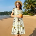 thumbnail image 4 of Naloa Sweet Bee Print Womens Summer A-Line Dress with Pockets,Short Sleeve Dresses,Flowy Beach Swing Dress for Vacation Travel, 4 of 6