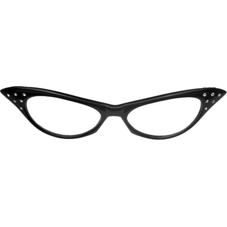 Black Glasses '50s Rhinestone (Clear Lens) Adult Halloween Accessory