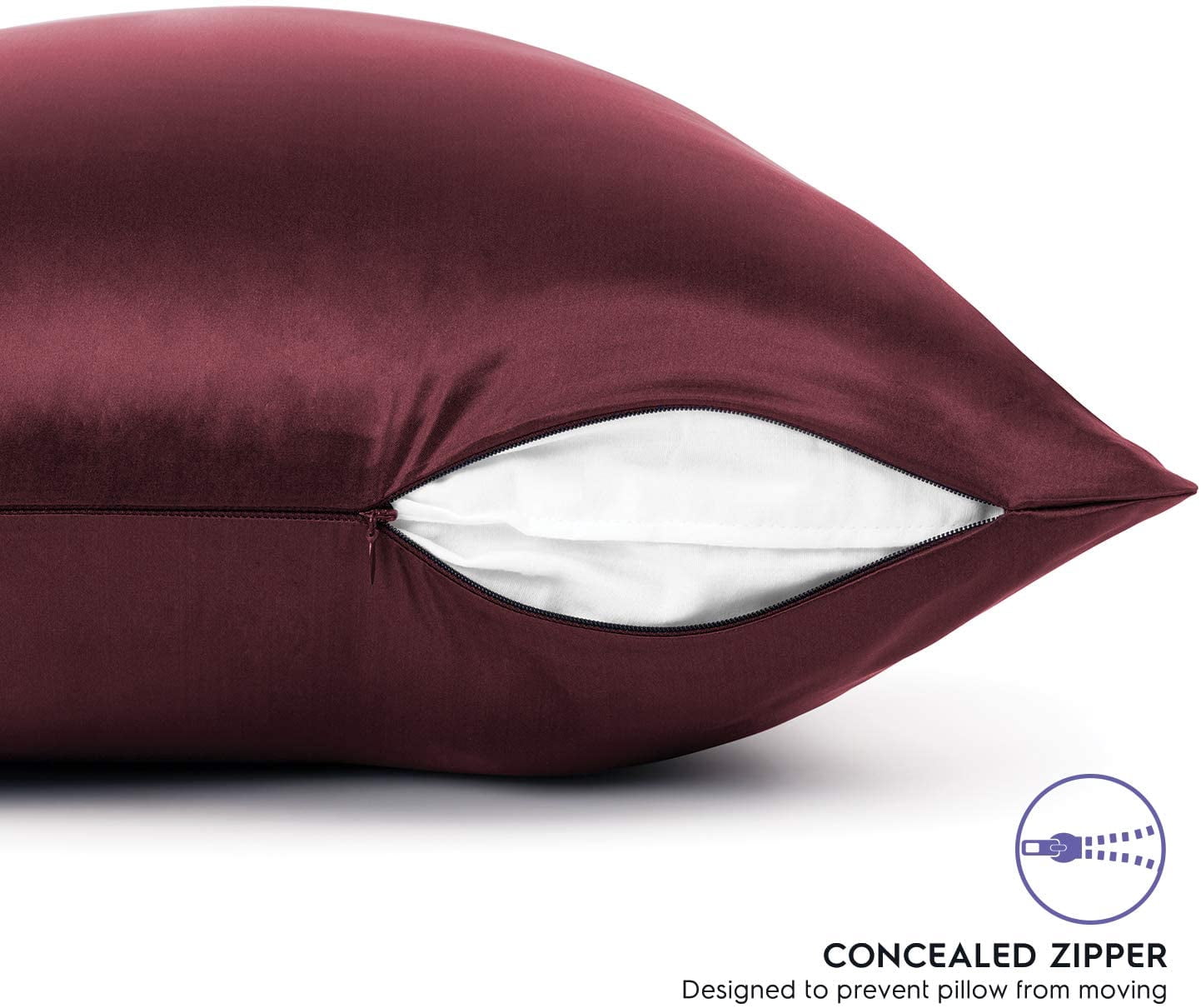 TAFTS Silk Pillowcase 22 Momme 100% Pure Mulberry Silk Pillowcase for Hair and Skin, Both Sides Grade 6A Long Fiber Natural Silk Pillow Case, Concealed Zipper, King, Burgundy
