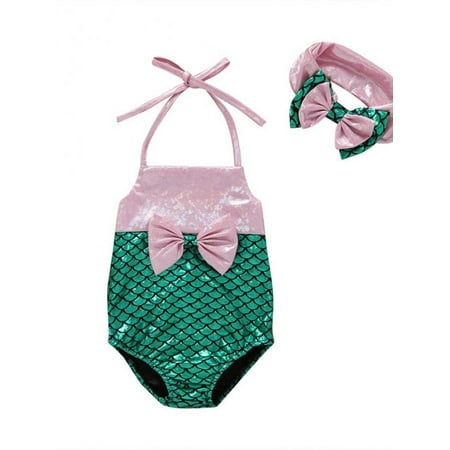 

HOTWINTER Toddler Baby Girls Halter Sequins Romper Bodysuit Dress Mermaid Princess Swimsuit Bikini Set