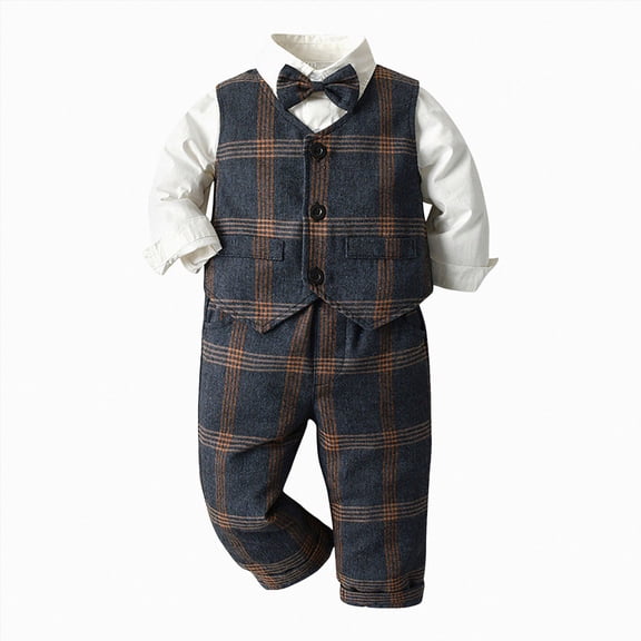 Kakishop Baby Boys Toddler Gentleman Kids Formal Outfits Long Sleeve Suit Clothing Set (Dark Blue,110)