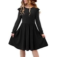 thumbnail image 3 of KISSMODA Girls Long Sleeve Casual A-Line Ruffle Skater Dress, 4-42 Years, 3 of 4