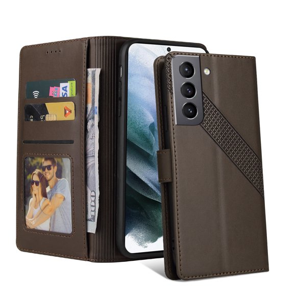 Wallet Case For Samsung Galaxy S21 FE,Drop Protection Magnetic Closure Flip Leather Card Slots Cash Pocket Wallet Kickstand Phone Case Cover For Samsung Galaxy S21 FE,Brown
