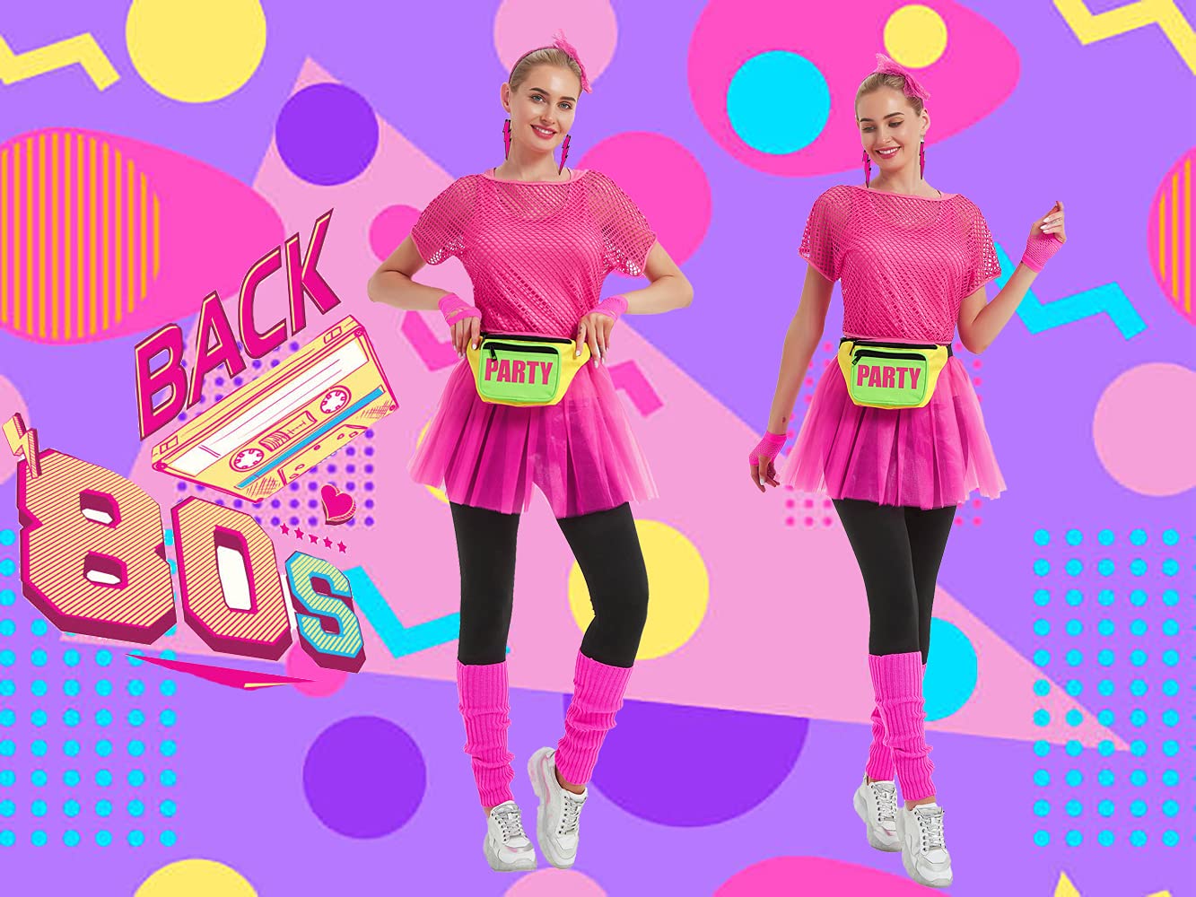 MIAIULIA 80s Neon Waist Fanny Pack for 80s Costumes,Festival Travel Party