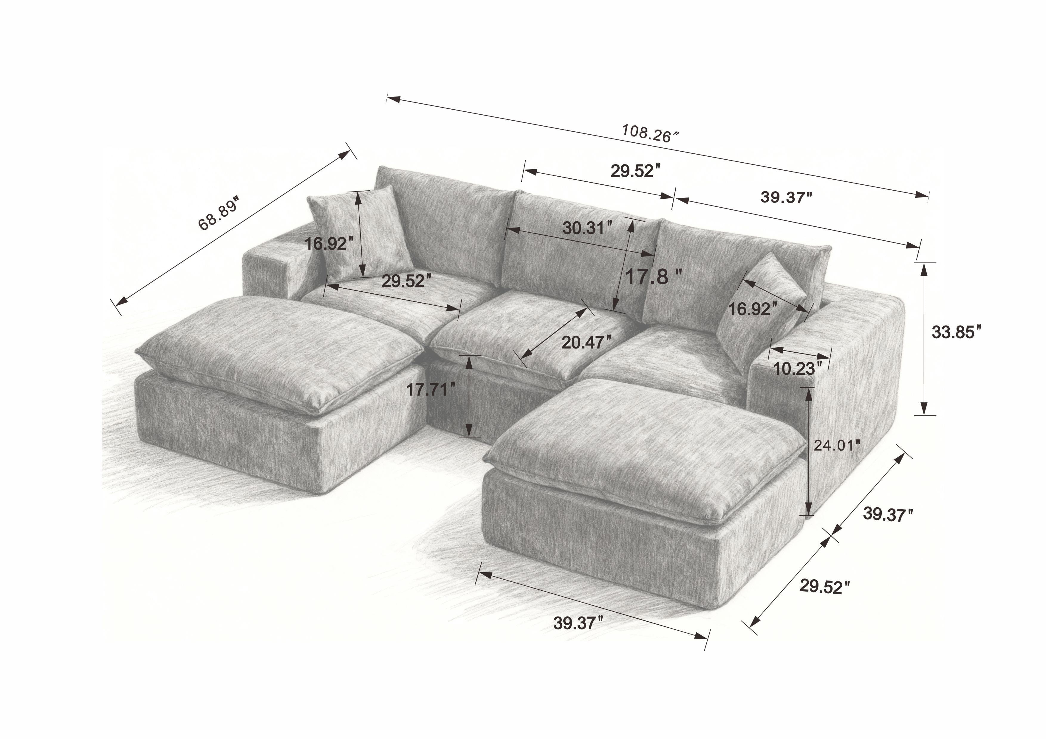 MAYEERTY Modern Modular Chenille Sofa, Black Cloud-Soft Sectional Couch for Living Room
