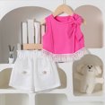 thumbnail image 2 of TOWED22 Baby Girls Lovely 2pcs Summer Outfits Tank Tee Sleeveless and Shorts Sweet Clothing Sets Cute(Hot Pink,3-4 Y), 2 of 8