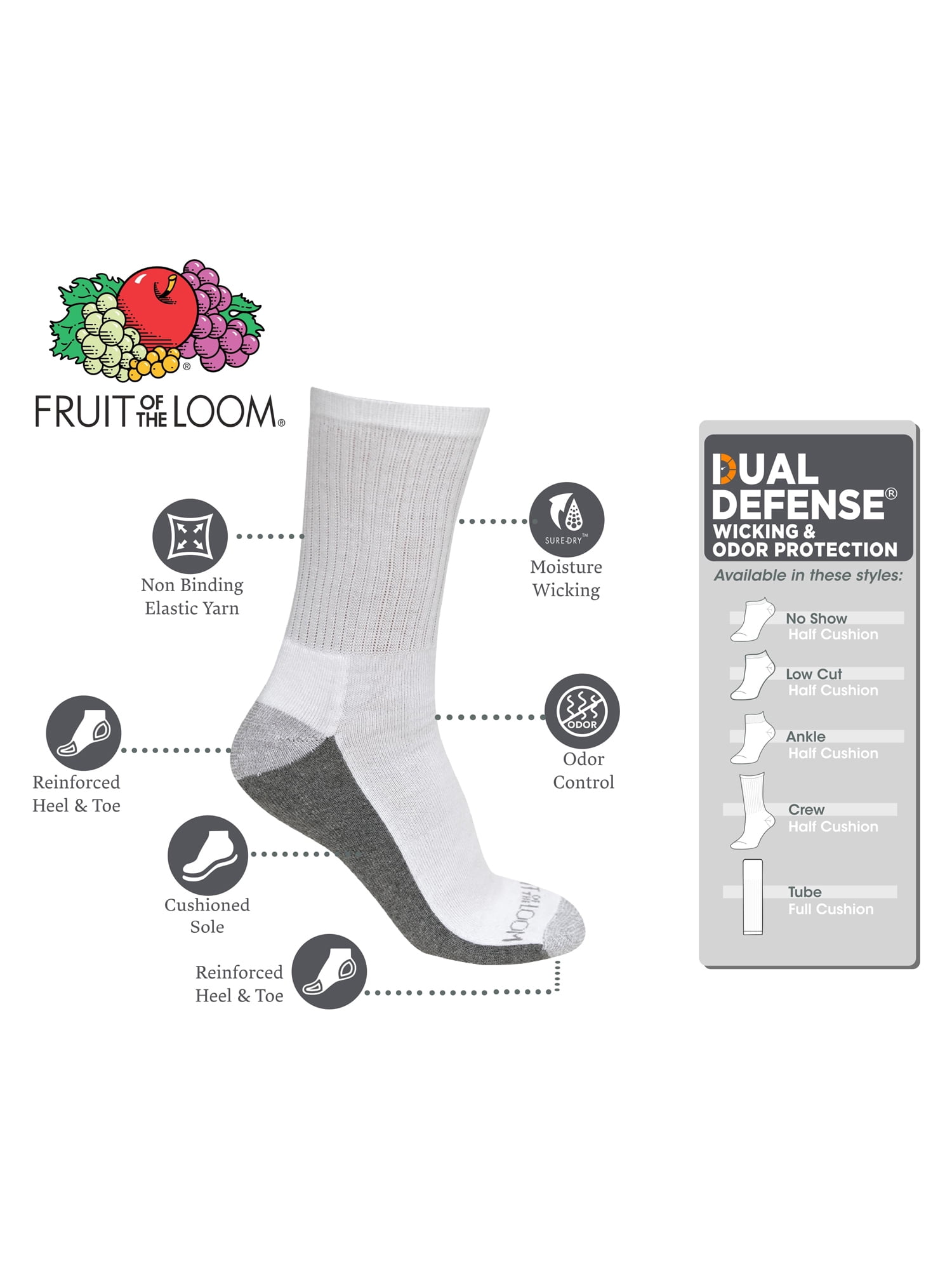 Fruit of the Loom Men's Dual Defense Cushioned Ankle Socks, 12 Pack