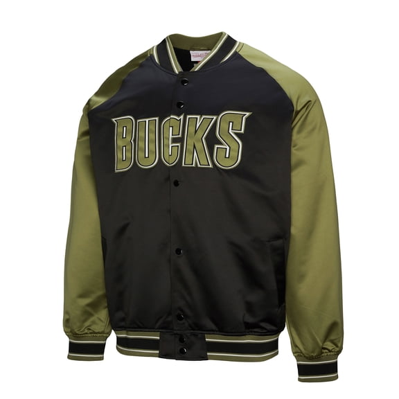 Men's Mitchell & Ness Olive/Black Milwaukee Bucks Clutch Satin Raglan Full-Snap Jacket