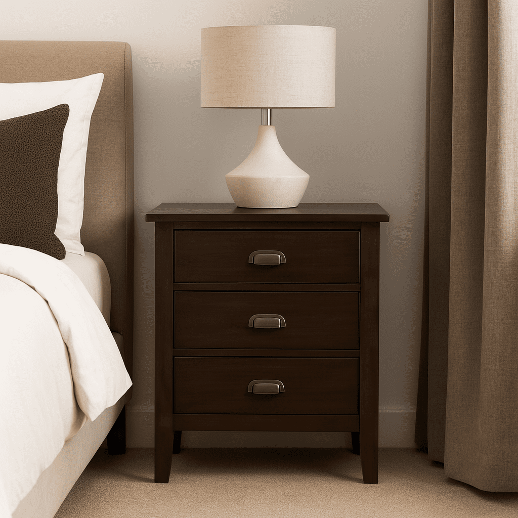 Leick Home Traditional 3-Drawer Solid Wood Laurent Nightstand with USB-C Charging Station, Chocolate Cherry
