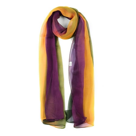 INSPIRE CHIC Women s Back to School Scarf Chiffon Silky Gradient Color Lightweight Long Wrap Shawl Green Yellow Purple