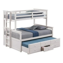 Veran Twin Over Full Bunk Bed- Trundle and 3 Drawers- White Solid Wood