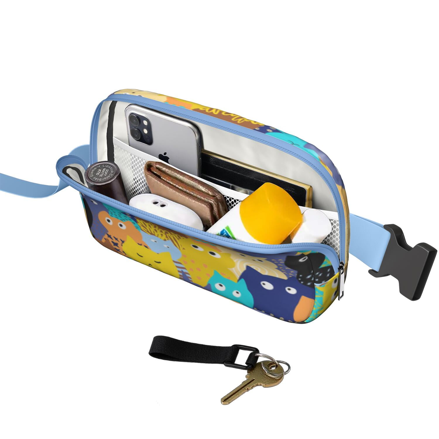 Adorable Cat Lover Crossbody Bag – Cute Pet Print Fanny Pack with Funny Design and Paw Pattern, Lightweight Waist Bag for Women