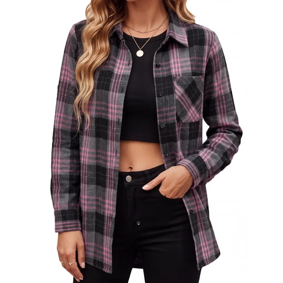 Plaid Shirts for Women Casual Flannel Long Sleeve Button Down Shirt