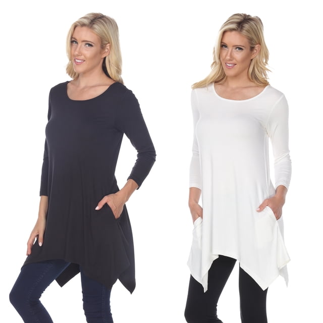 White Mark Haut Tunique pour Femmes, Lot de 2, Makayla Noir à Manches 3/4