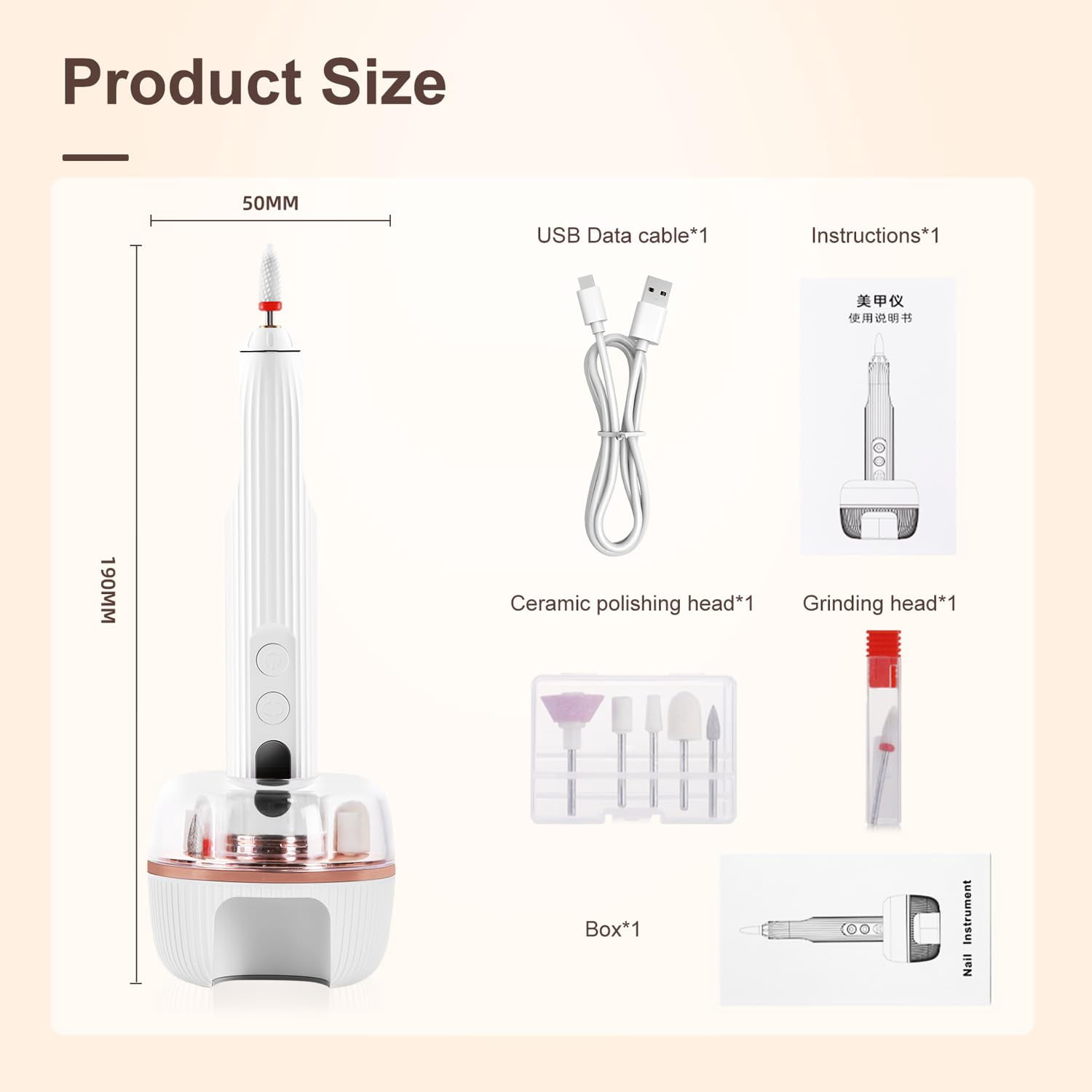 Portable Nail Drill, Electric Nail Drill Kit with UV LED Nail Lamp, 6 Drills and Rechargeable Base, 5 Speeds Hand Foot Care Tool for Nail Grind Trim Polish