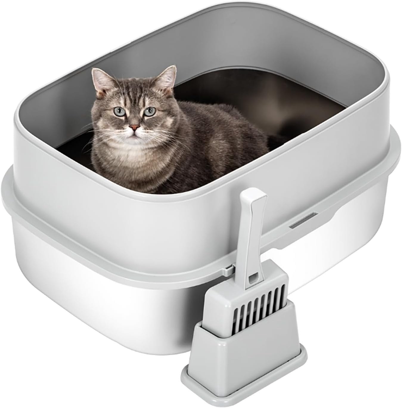Stainless Steel Sifting Litter Box with Lid, Metal Litter Pan with Scoop for Big Cats Multi ,  Cats Litterbox Odor Control Easy Clean