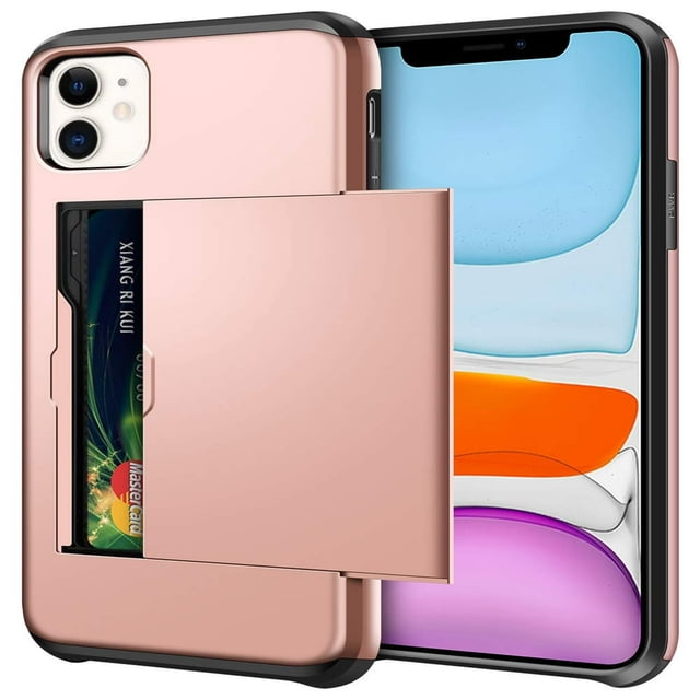 HLONK Card Holder Case (Black) Dual Layer Shockproof Wallet with Heavy Duty Protection