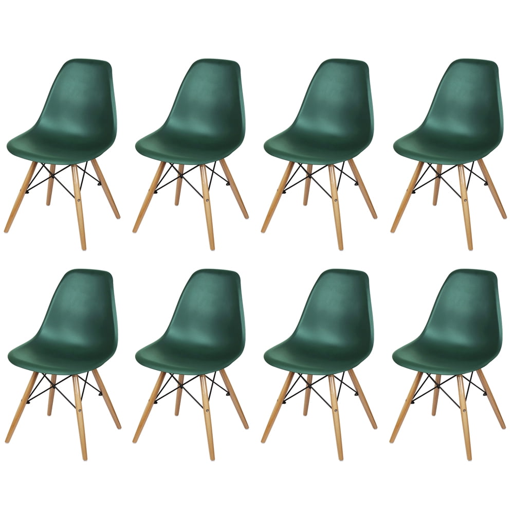 Leejay Dark Green Dining Chairs with Wood Legs for Kitchen Living Room,Set of 8