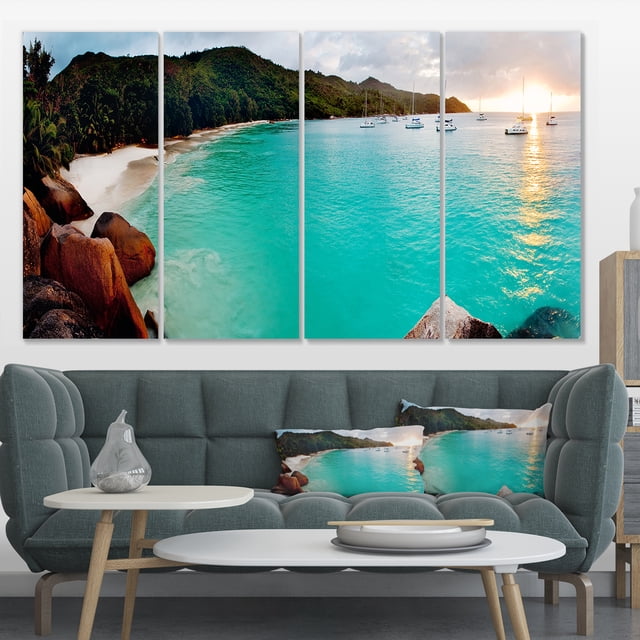 Plage Tropicale avec Eaux Bleues - Impression sur Toile Paysage Marin