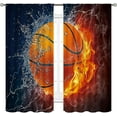 thumbnail image 3 of Sports Curtains for Teen Boys 42W x 63L Inch Rod Pocket Basketball Theme Kids Men Bedroom Wall Art Abstract Flame Basketball Decor Cool 3D Ball Living Room Gym Window Drapes Fabric 2 Panels, 3 of 6