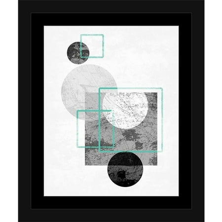 Circles & Squares Distressed Texture Contemporary Trendy Modern Abstract Painting Black & White, Framed Canvas Art by Pied Piper