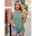 thumbnail image 2 of Spencer Womens Tank Top Loose Fit High Neck Sleeveless Halter Tops Casual Pleated Eyelet Summer Flowy Cami Shirts Blouse (L,Green), 2 of 8