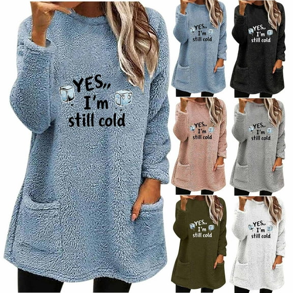 Lovzfmll Long Sleeve Shirts for Women, Plush Letter Print Pajamas Tops with Pockets, Loose Fit Fall 2025 Trendy Blouses Casual