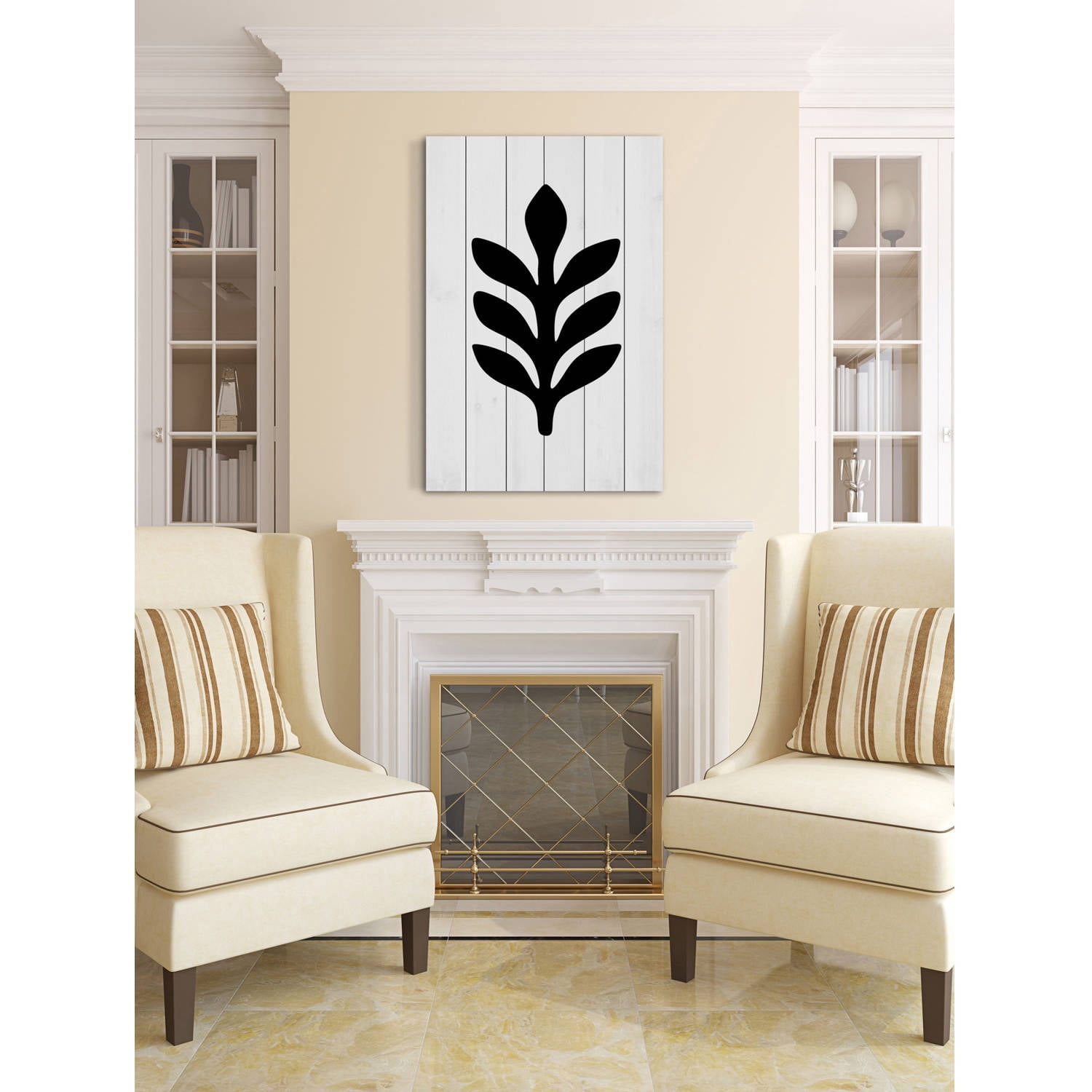 "Black Leaf 2" Painting Print on White Wood
