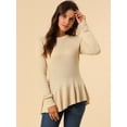 thumbnail image 4 of INSPIRE CHIC Women's Long Sleeve Ribbed Knit Ruffle Hem Peplum Top, 4 of 6