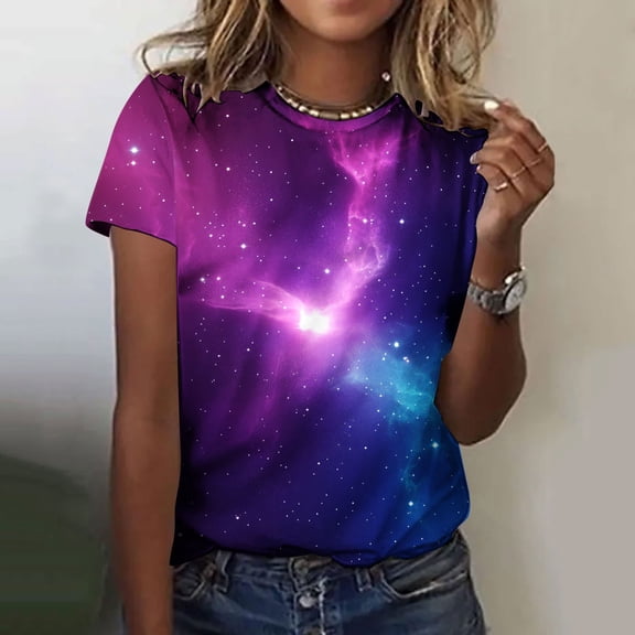 The Summer I Turned Pretty GaThRRgYP Womens Blouses Plus Size,Women's and Men's Casual Print Short Sleeve Round Neck Top Purple S