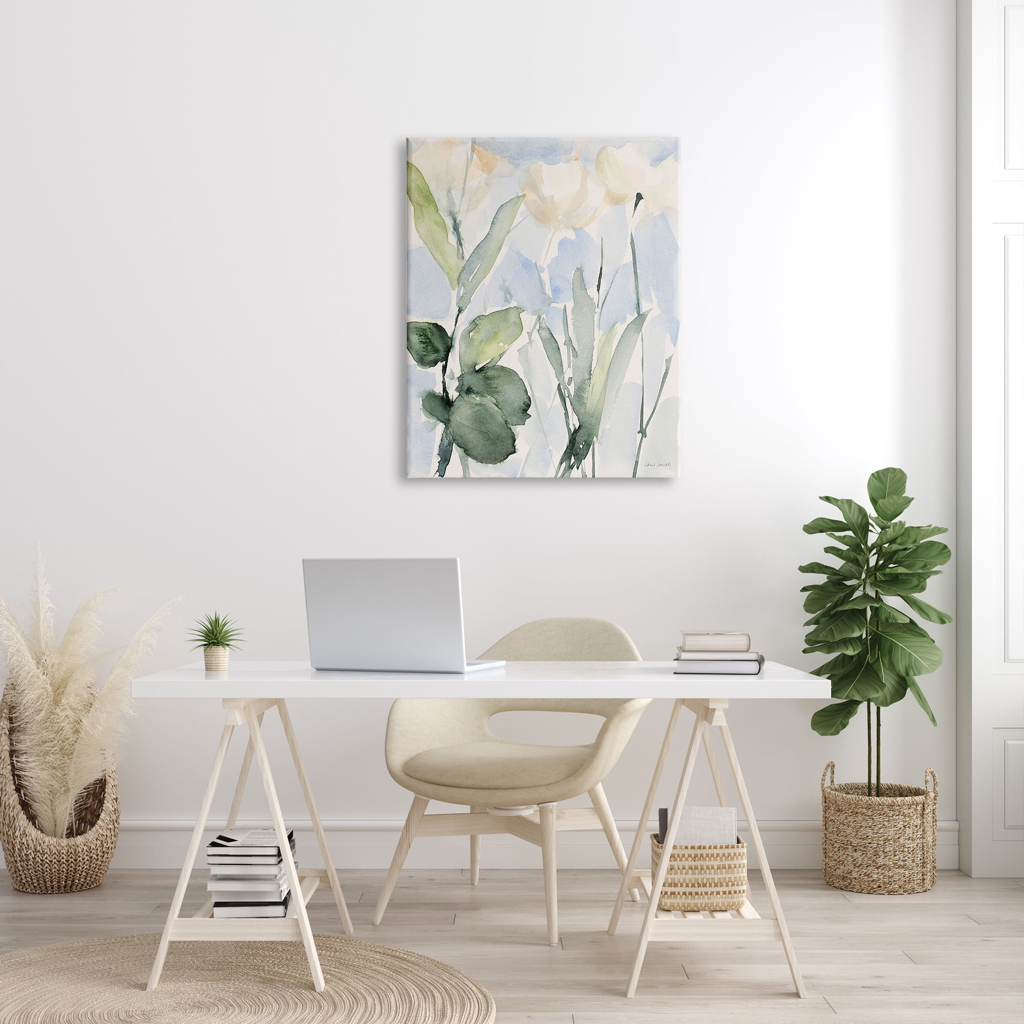 Stupell Industries Abstract White Flowers Leaves Watercolor Effect Brushstrokes Painting Gallery Wrapped Canvas Print Wall Art, Design by Lanie Loreth