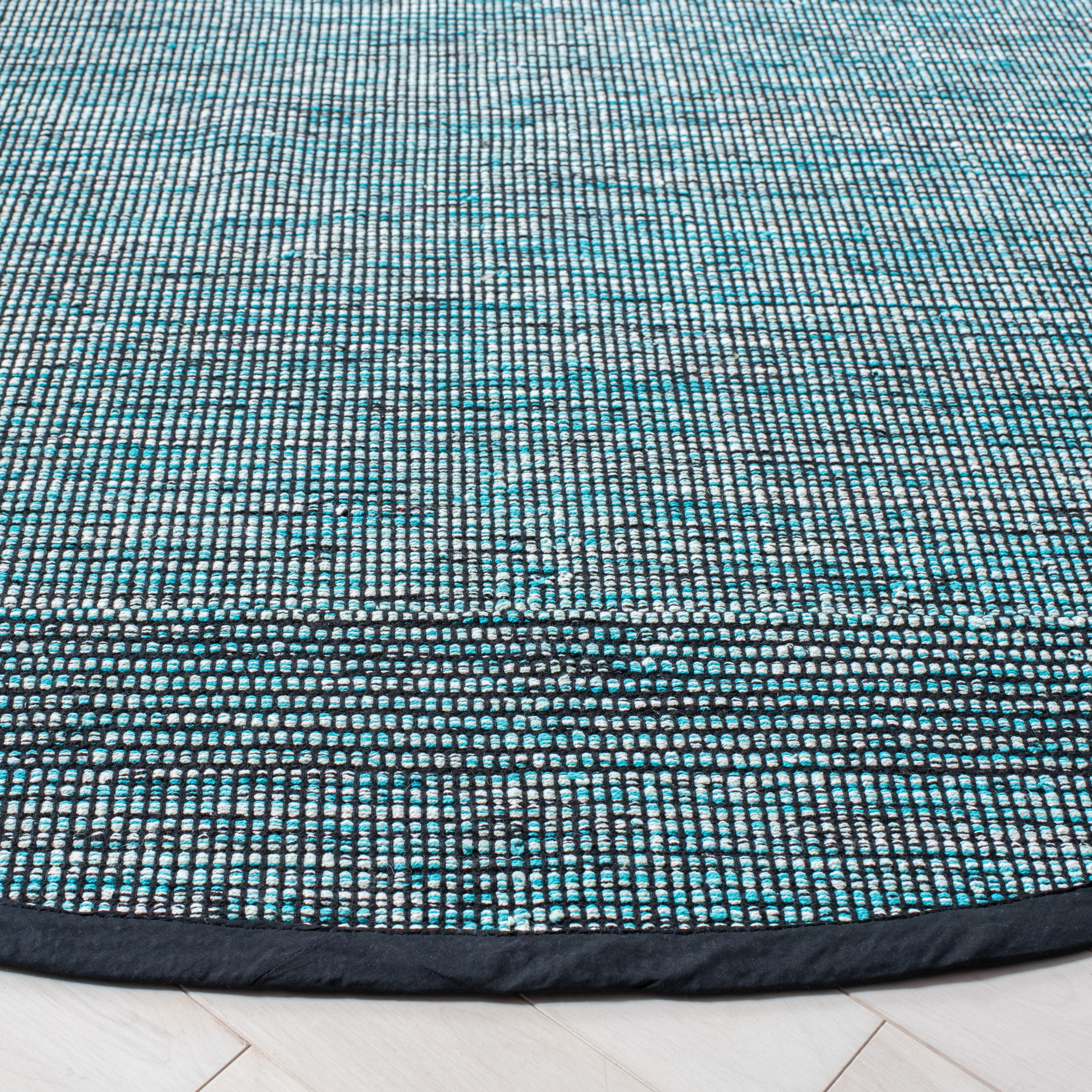 SAFAVIEH Montauk Kelsey Distressed Cotton Area Rug, Turquoise/Black, 6' x 6' Round