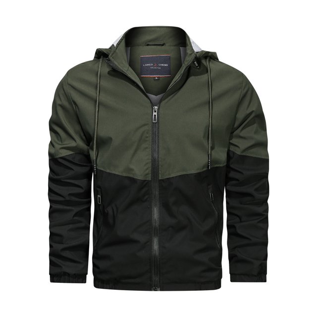 Chaqueta de moto de bolsillo a prueba de viento cálida informal con cremallera con capucha de color contrastante para hombre Pompotops oipoqjl9435