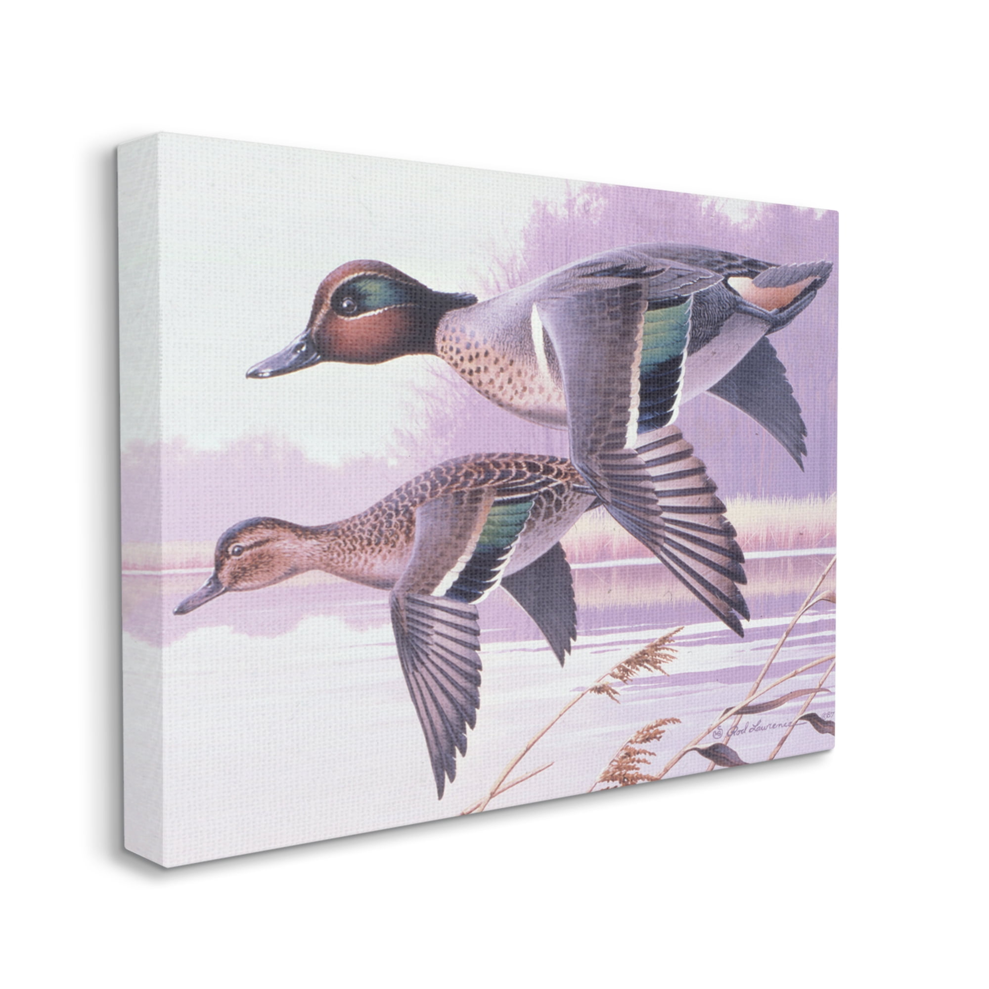Stupell Industries Flying Mallards over Lake Animals & Insects Painting Gallery Wrapped Canvas Art Print Wall Art, 20 x 16