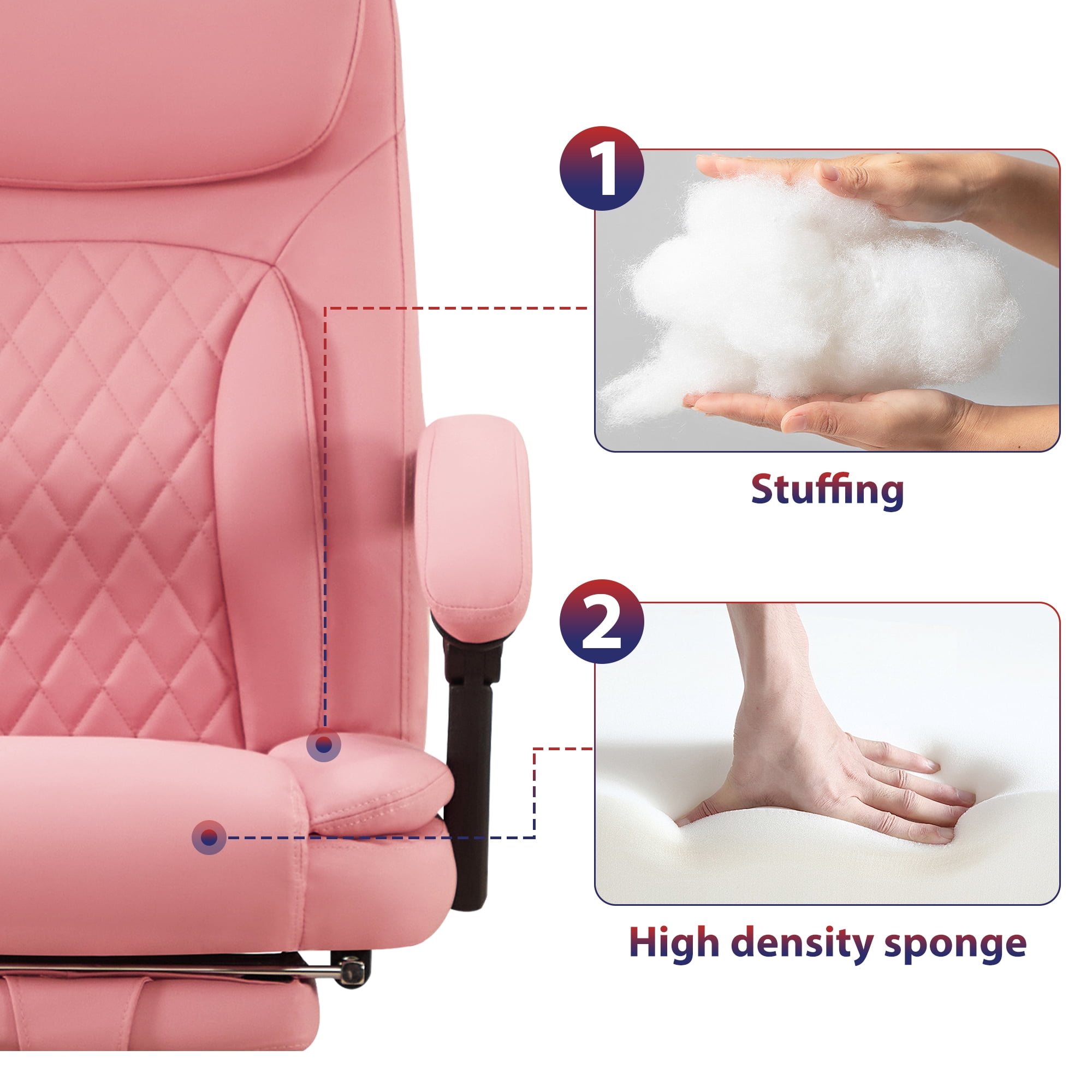 JONPONY Big and Tall Office Chair 500LBS Executive Office Chair Massage and Footrest Ergonomic Computer Desk Chair Reclining High Back Leather Office Chair Lumbar Back Support Swivel Rolling,Pink