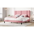 thumbnail image 2 of Amolife King Bed Frame, Platform Bed with Upholstered Velvet Adjustable Headboard, Wooden Slats, Easy Assembly, Pink, 2 of 9