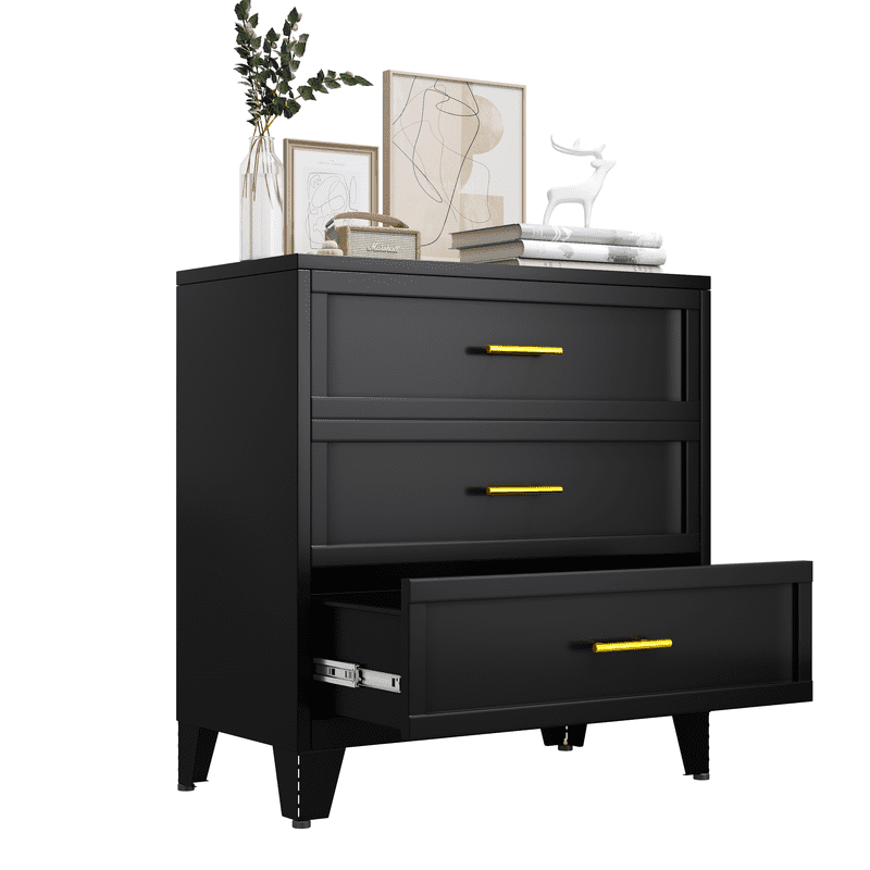 Metal 3 Dresser Chest of Drawers for Bedroom Black White