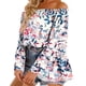 thumbnail image 4 of Top con hombros descubiertos para mujer, blusa informal acampanada de manga larga con volantes, camisa holgada y elegante, patrón de Color azul con fondo blanco M, 4 of 6