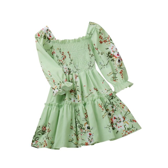 Robe à Manches Longues pour Filles Funicet, Robe à Manches Longues, Nouvelle Robe à Manches Longues Imprimée à Motif Floral à Col Rond pour Filles, Robe de Fête à Manches Longues