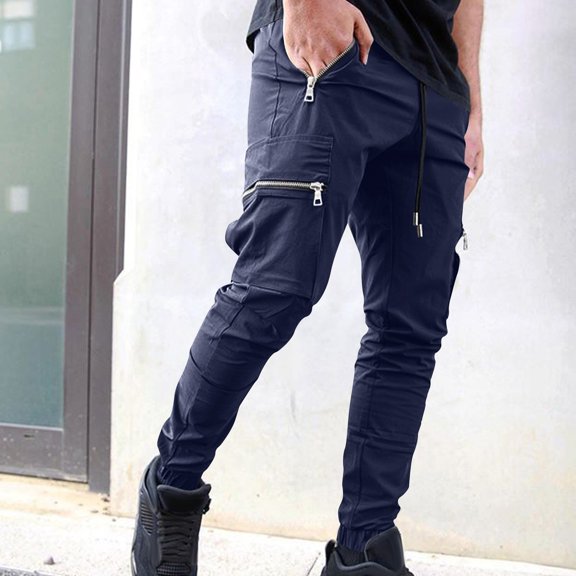 BLCHUNen Cargo Pants for Men Joggers Zipper Drawstring Elastic Waist Breathable Workout Active Sports Gym Casual Sweatpants