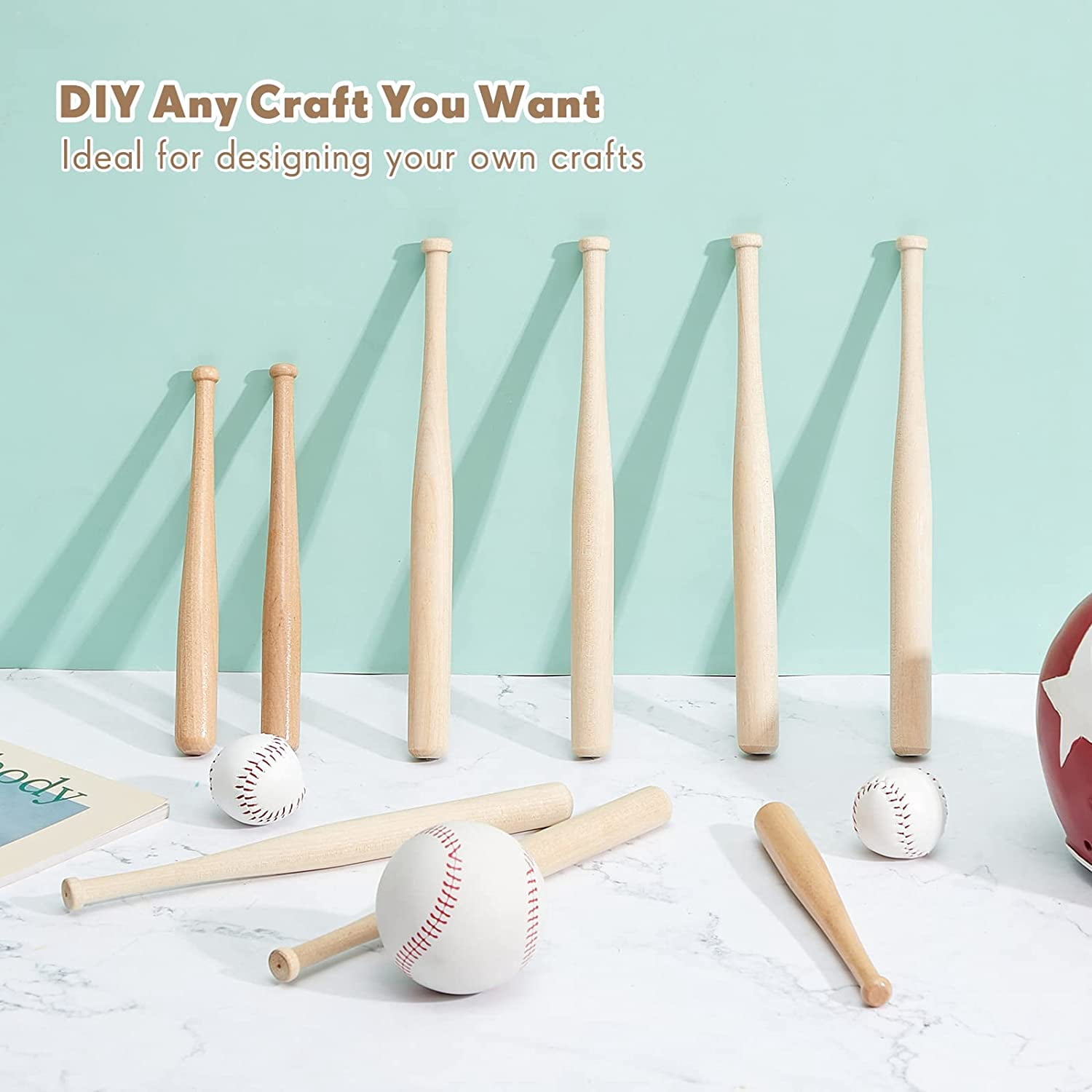 9 Pcs 8 Inches Unfinished Mini Baseball Bat Unpainted Small Wooden Bats for Painting Keychain Action Figures DIY Craft Projects Ball Sports Party Favors
