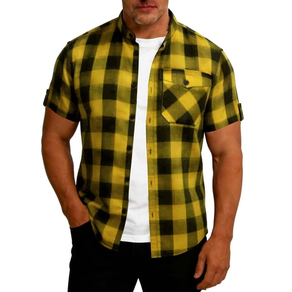 asjyhkr Mens Button down Flannel Shirts Plaid Short Sleeve Casual Summer Tops with Pockets