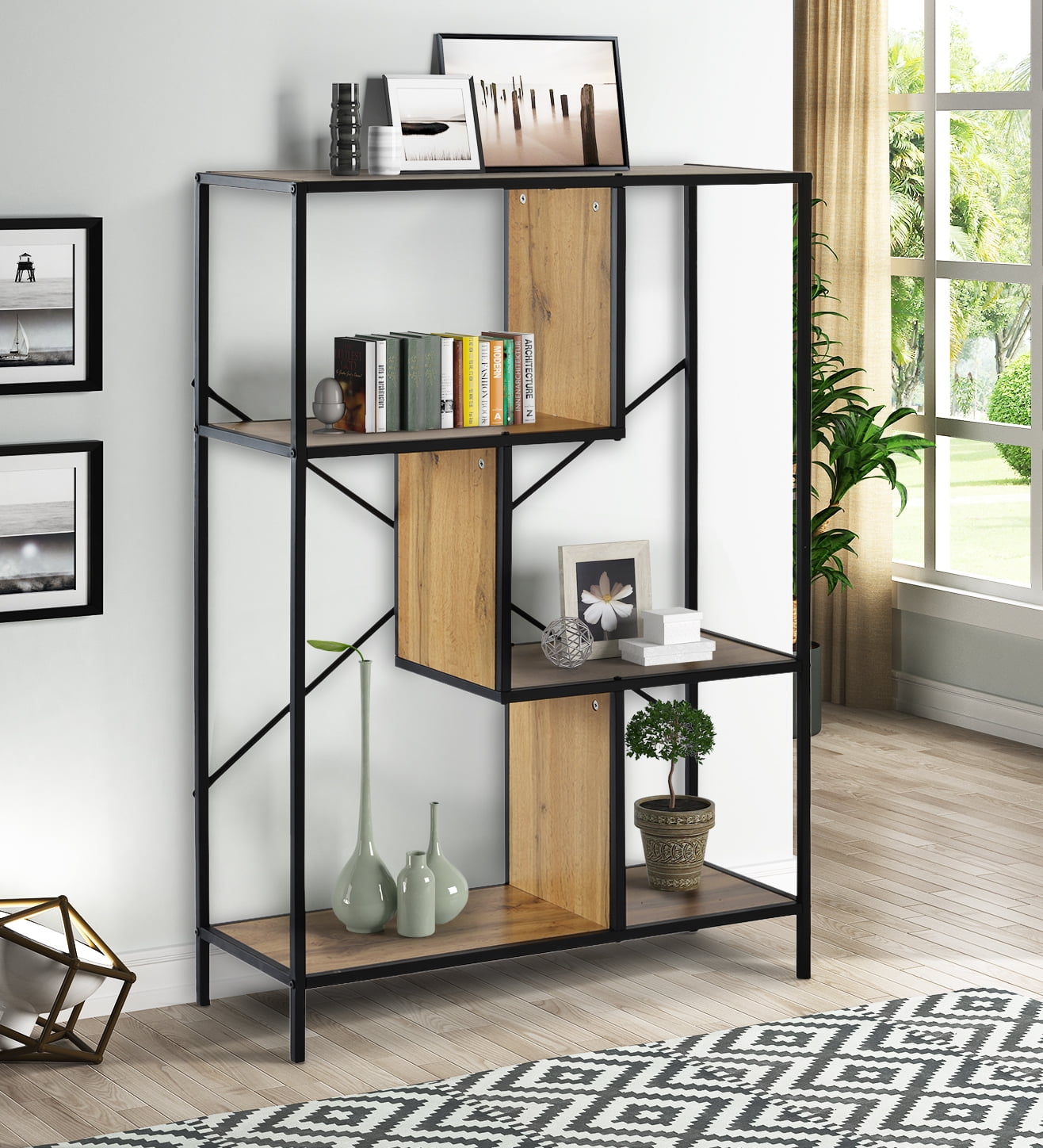 wood and metal 2 tier shelf