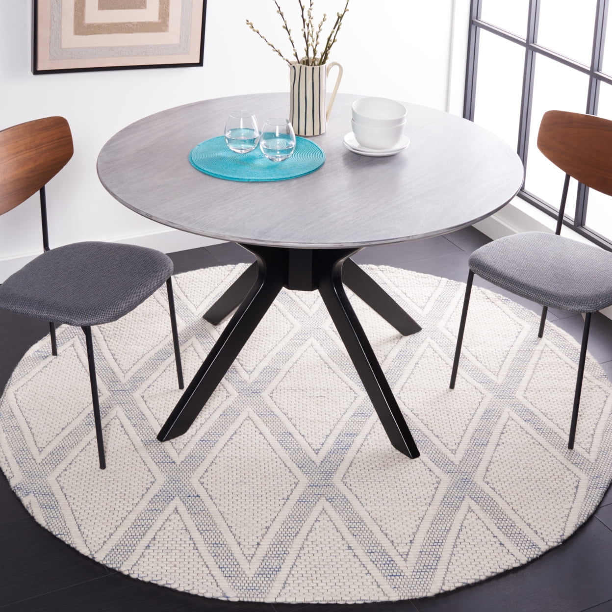 SAFAVIEH Marbella Asa Diamond Runner Rug, Navy/Ivory, 2'3" x 9'