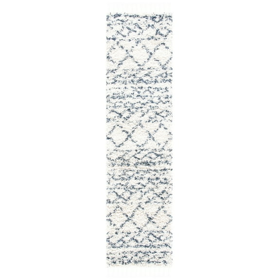 SAFAVIEH Pro Lux Marie Geometric Shag Runner Rug, Ivory/Blue, 2' x 8'
