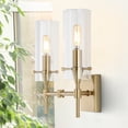thumbnail image 4 of JONATHAN Y Cato 13.5" 2-Light Modern Farmhouse Iron/Glass LED Vanity, Brass Gold/Clear, 4 of 8