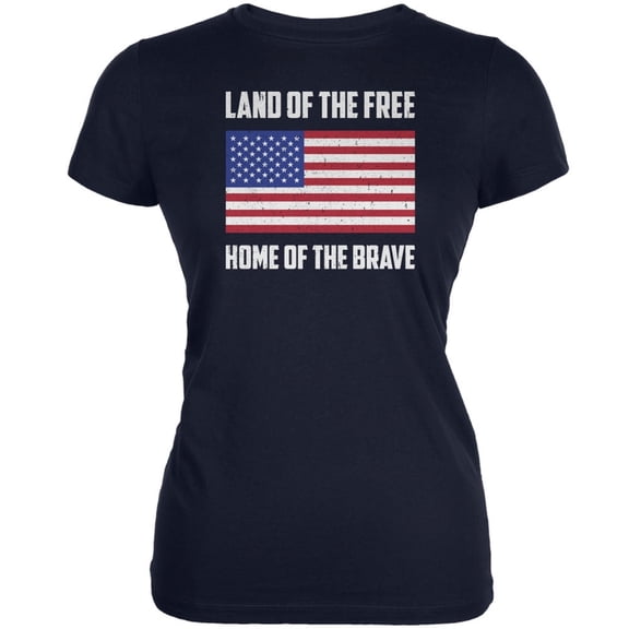4th of July Land of the Free American Navy Juniors Soft T-Shirt - Large